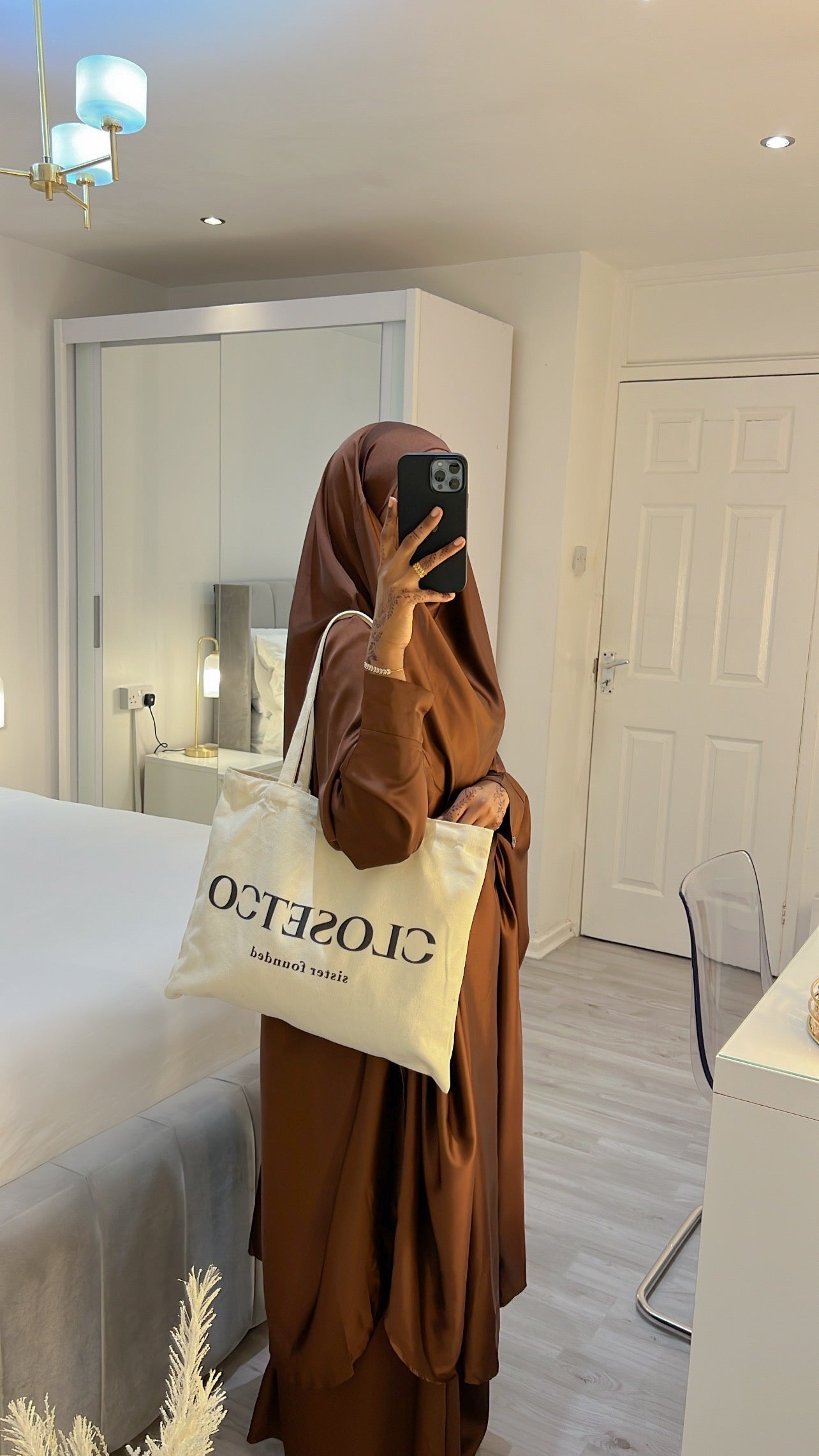 Two-piece Satin Jilbaab - Brown