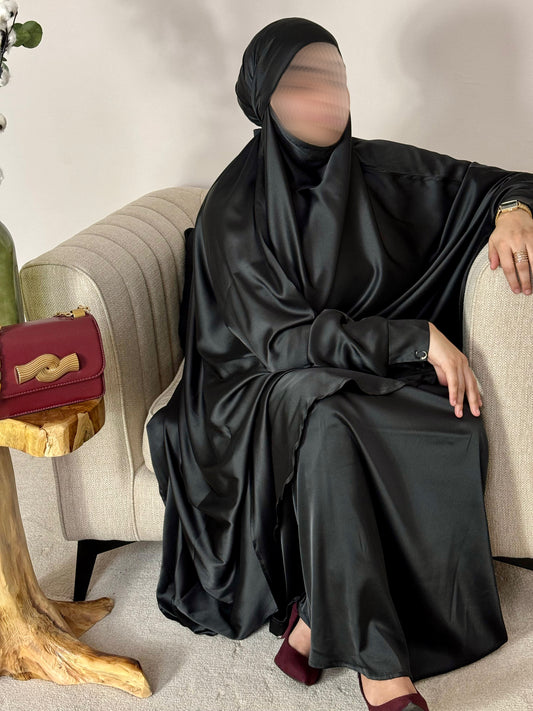 Two-piece Satin Jilbaab - Black